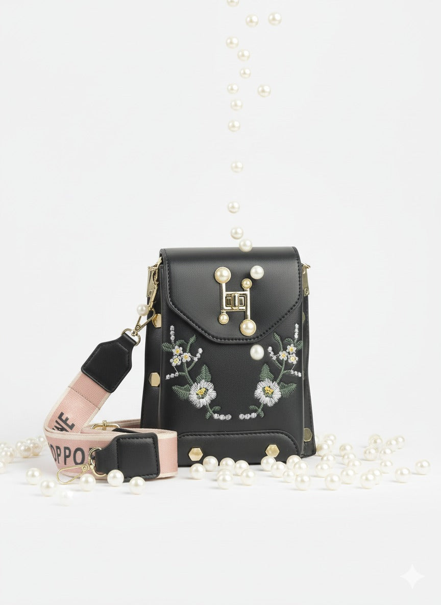 Pearl Bloom Embroidered Sling Bag