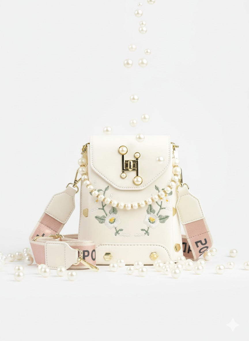 Pearl Bloom Embroidered Sling Bag