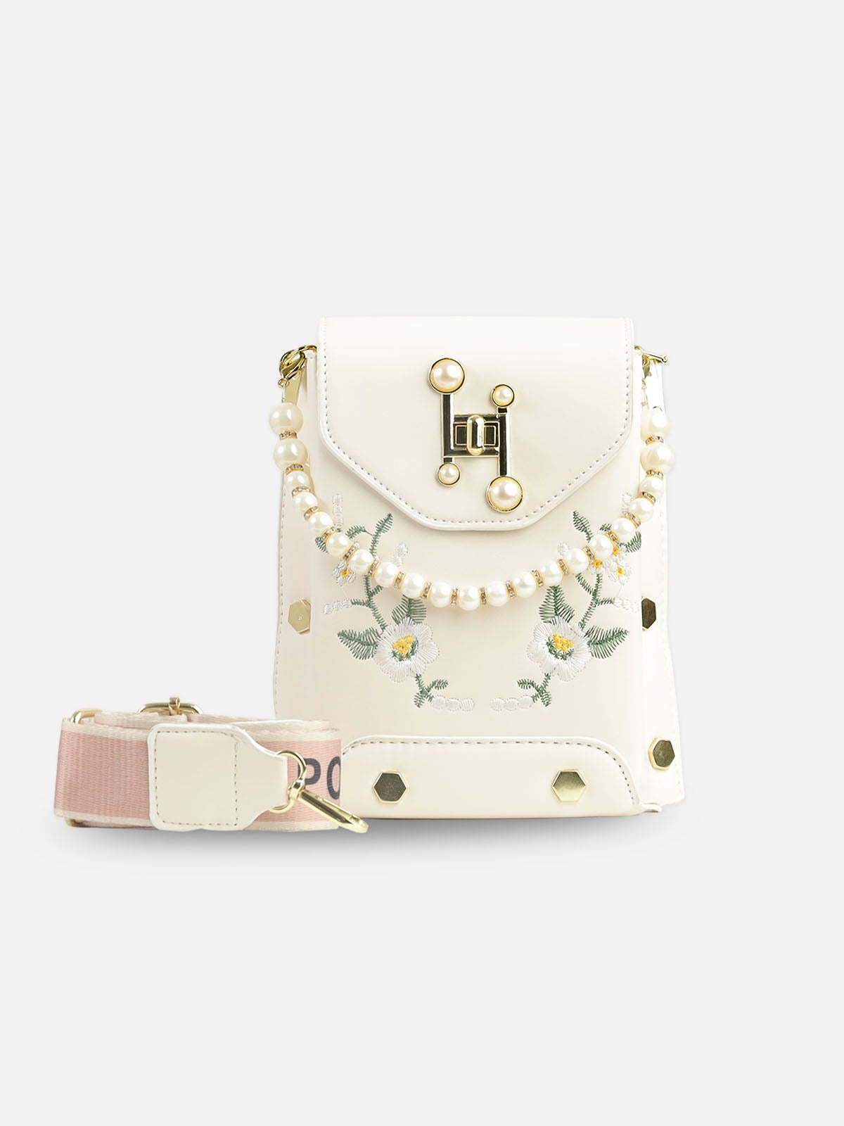 Pearl Bloom Embroidered Sling Bag
