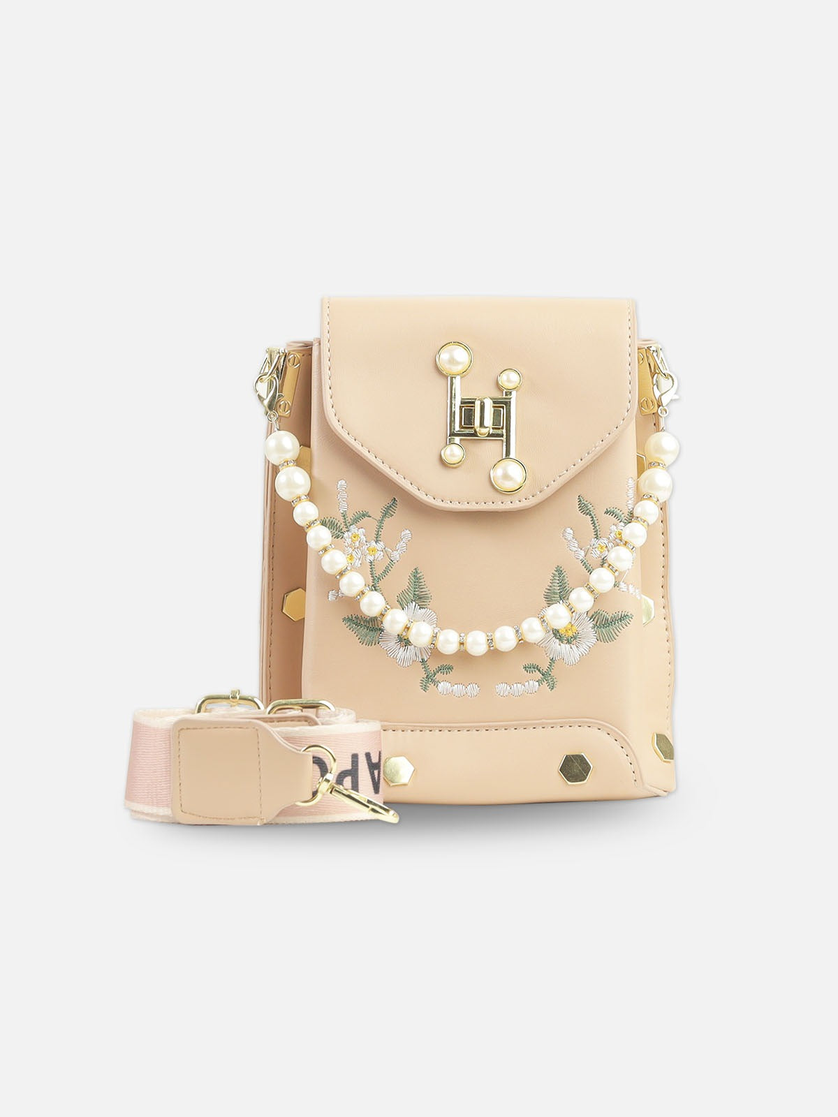 Pearl Bloom Embroidered Sling Bag