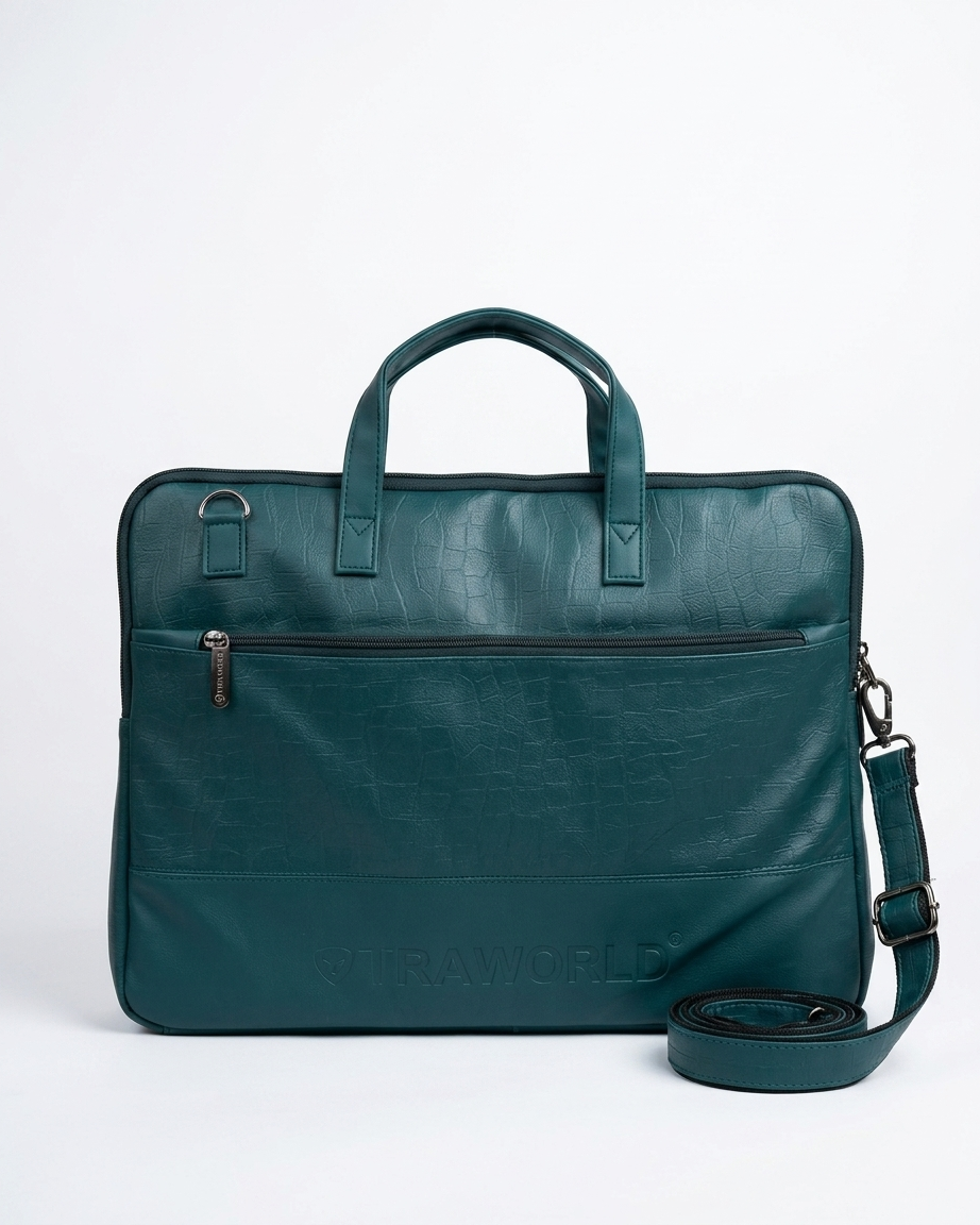 Croco Texture Laptop Bag with Utility Pouch