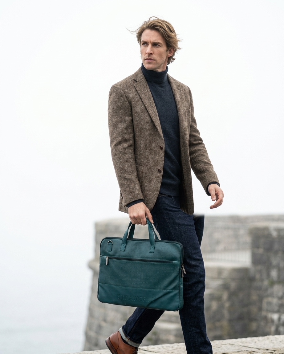 Croco Texture Laptop Bag with Utility Pouch