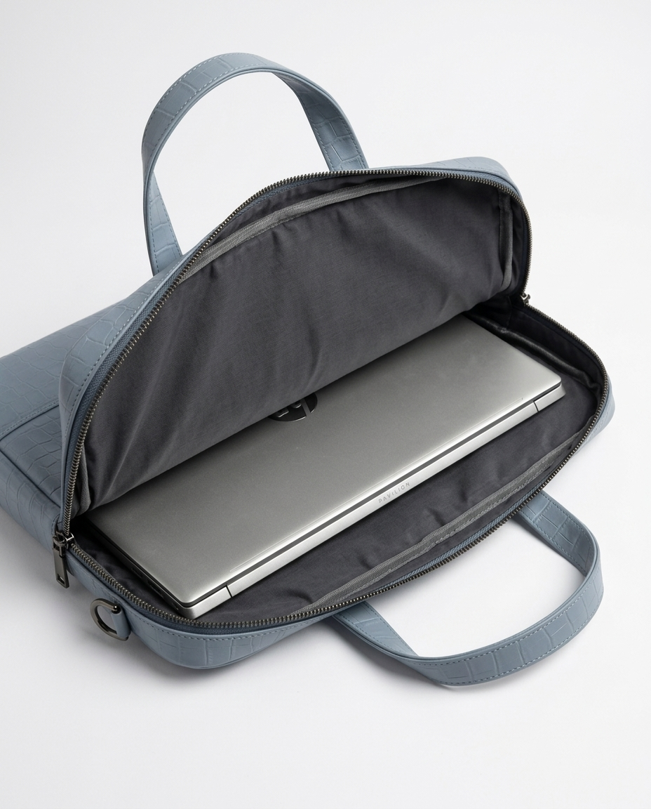 Croco Texture Laptop Bag with Utility Pouch