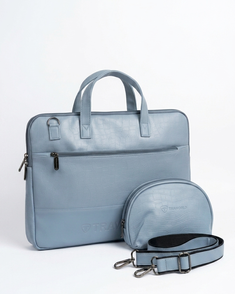 Croco Texture Laptop Bag with Utility Pouch
