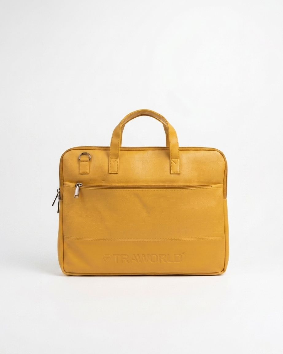 Croco Texture Laptop Bag with Utility Pouch