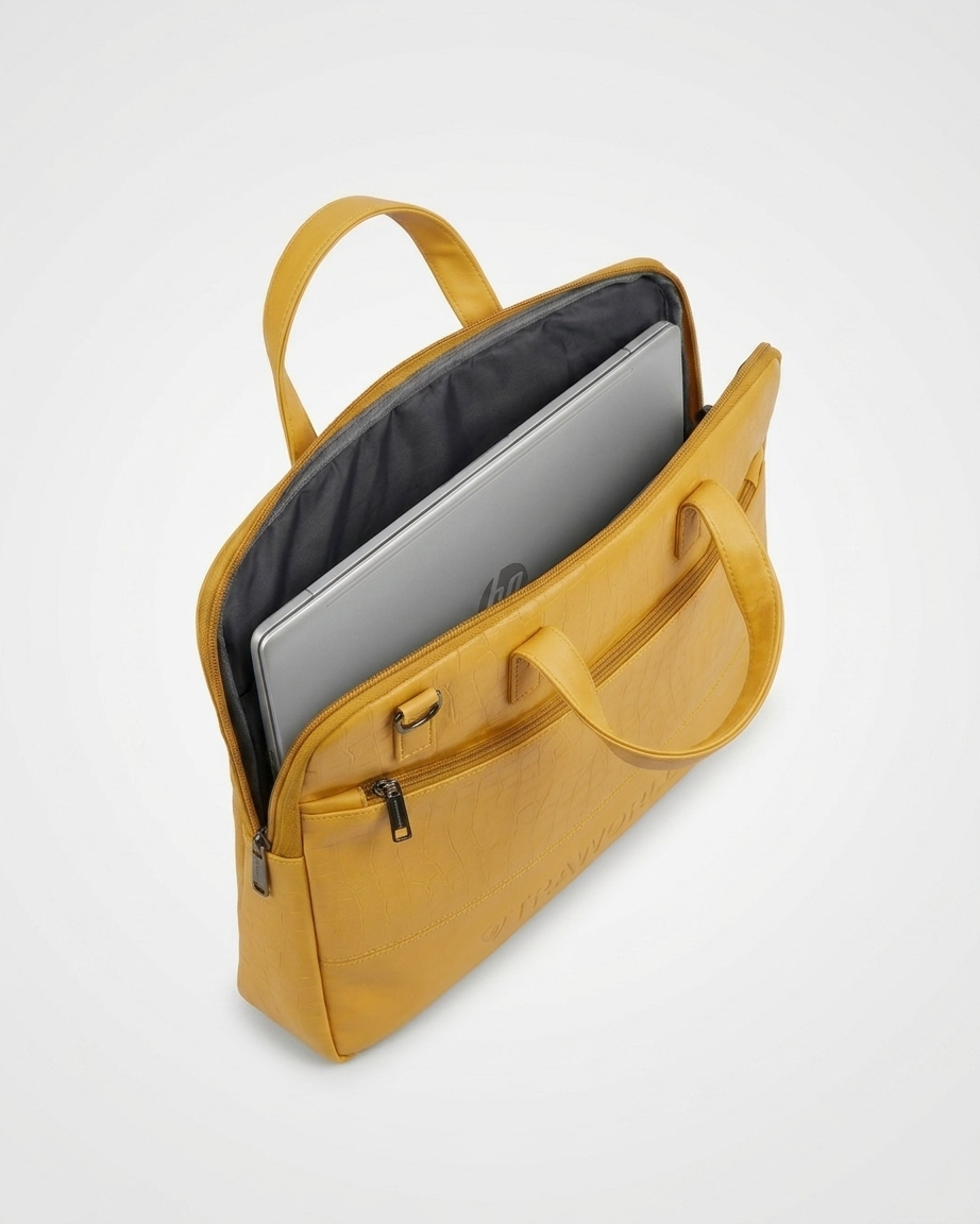 Croco Texture Laptop Bag with Utility Pouch