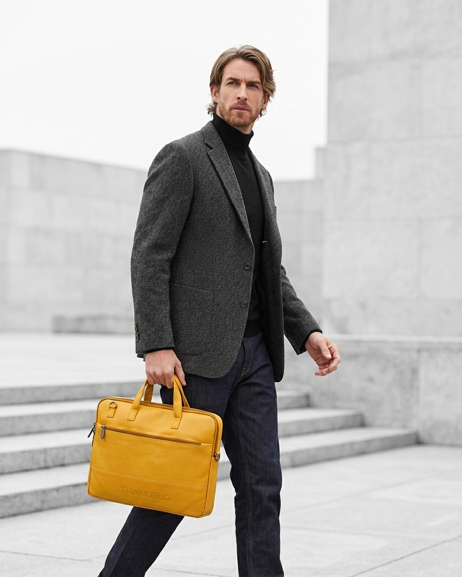 Croco Texture Laptop Bag with Utility Pouch
