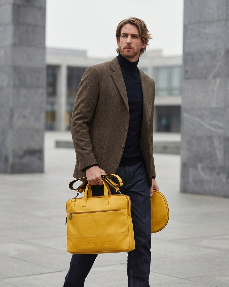 Croco Texture Laptop Bag with Utility Pouch