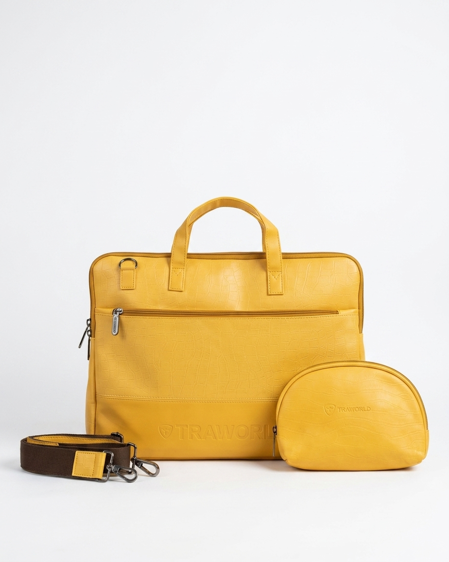 Croco Texture Laptop Bag with Utility Pouch