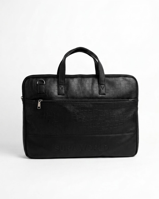 Croco Texture Laptop Bag with Utility Pouch